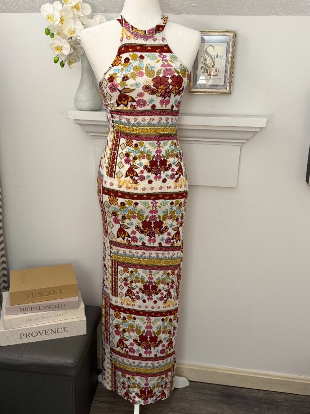H&M Coachella Boho Floral Halter Maxi Dress Size Small